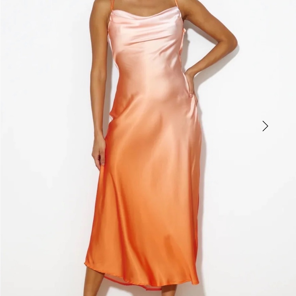 Hello Molly Satin Slip Dress in Pink and Orange